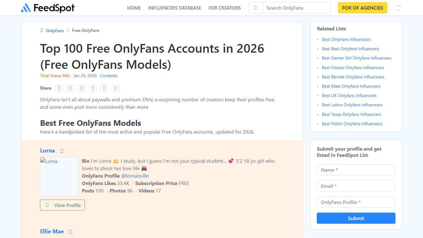 Top 100 Free OnlyFans Accounts in 2026 (Free OnlyFans Models)
